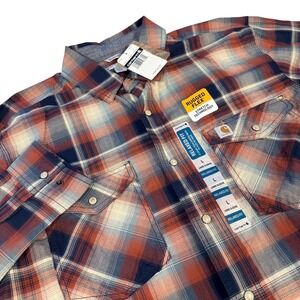 Carhartt Mens Rugged Flex Relaxed Fit Plaid Snap Front Western Work Shirt L NEW